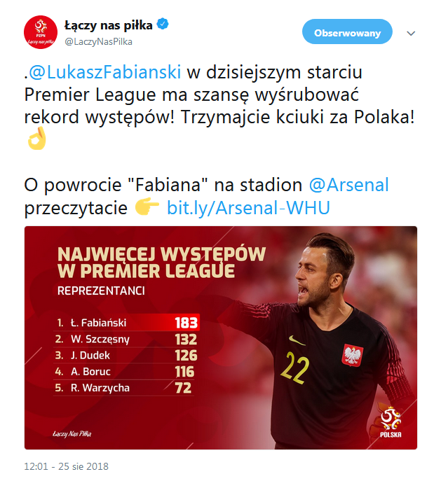 Najwięcej meczów w Premier League- reprezentanci Polski